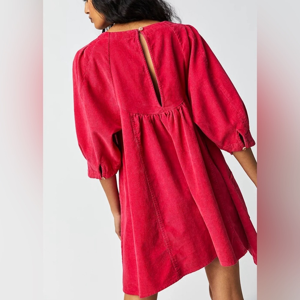 Free People Women's XS Pink Corduroy Puff Sleeve Tunic Top - Picture 3 of 16